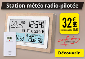 Station météo radio-pilotée FWS-100 avec cadre en bois -  Infactory - ZX7450